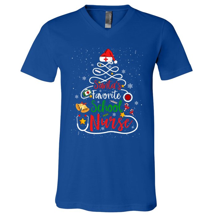 SantaS Favorite School Nurse Christmas Nursing Tree Gift V-Neck T-Shirt