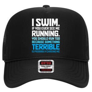 Swimming Funny Swimmer I Swim High Crown Mesh Back Trucker Hat