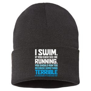 Swimming Funny Swimmer I Swim Sustainable Knit Beanie