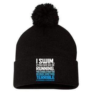 Swimming Funny Swimmer I Swim Pom Pom 12in Knit Beanie