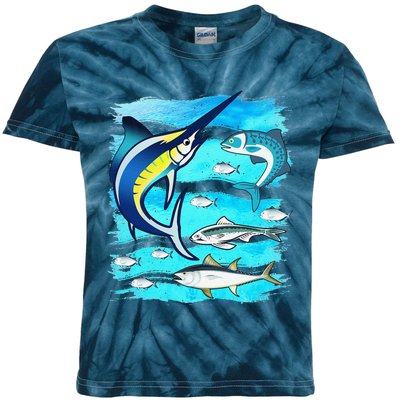 Saltwater Fish Swordfish Mahi Tuna Kingfing Atlantic Ocean Kids Tie-Dye T-Shirt