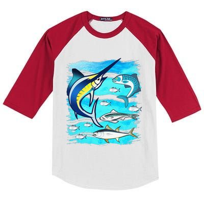 Saltwater Fish Swordfish Mahi Tuna Kingfing Atlantic Ocean Kids Colorblock Raglan Jersey