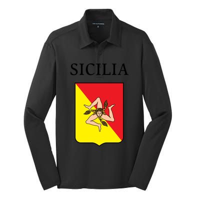 Sicilia Flag Sicily Palermo Italy Gift Silk Touch Performance Long Sleeve Polo