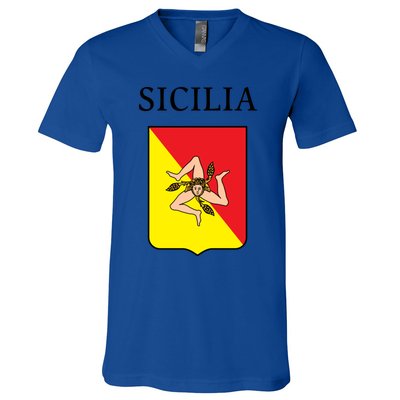 Sicilia Flag Sicily Palermo Italy Gift V-Neck T-Shirt