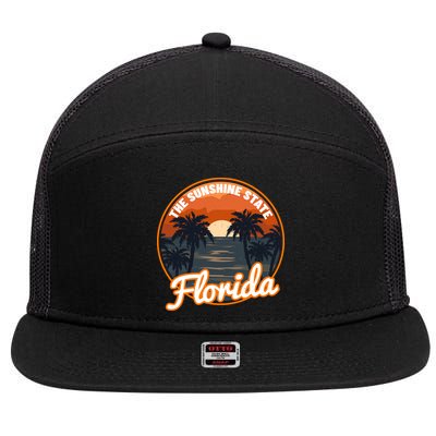 Surfing Florida Sunshine State Sunset Beach Gift 7 Panel Mesh Trucker Snapback Hat