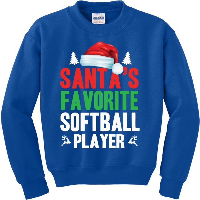 SantaS Favorite Softball Player Christmas Xmas Santa Hat Gift Kids Sweatshirt