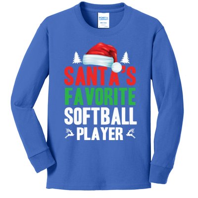 SantaS Favorite Softball Player Christmas Xmas Santa Hat Gift Kids Long Sleeve Shirt