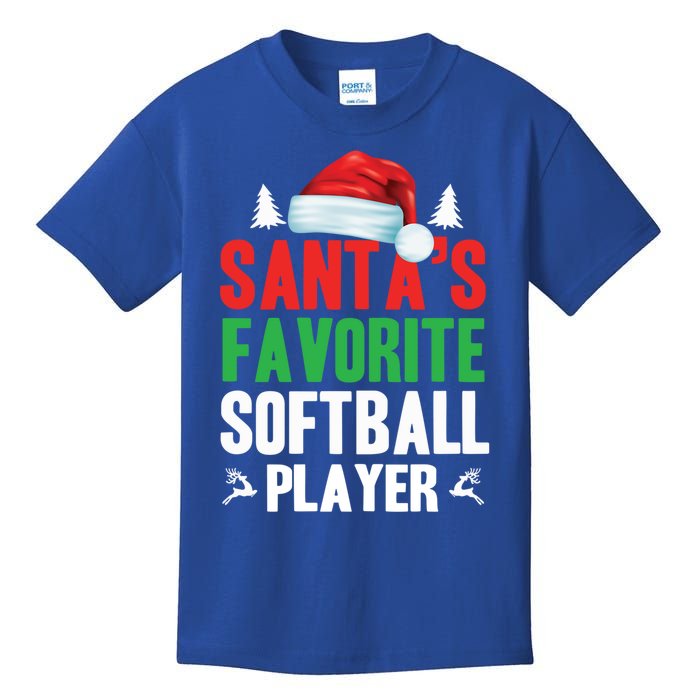 SantaS Favorite Softball Player Christmas Xmas Santa Hat Gift Kids T-Shirt