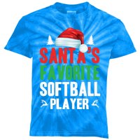 SantaS Favorite Softball Player Christmas Xmas Santa Hat Gift Kids Tie-Dye T-Shirt