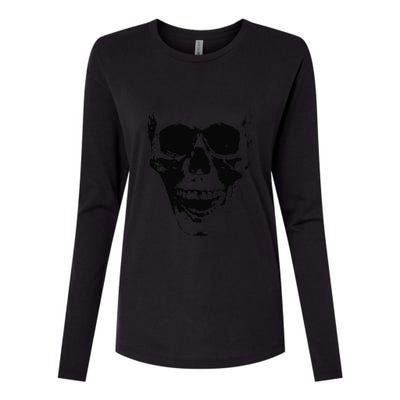 Skull Face Silhouette Grunge Rock Graphic Halloween Horror Womens Cotton Relaxed Long Sleeve T-Shirt