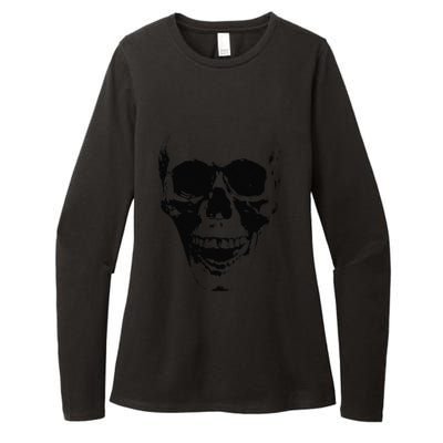 Skull Face Silhouette Grunge Rock Graphic Halloween Horror Womens CVC Long Sleeve Shirt