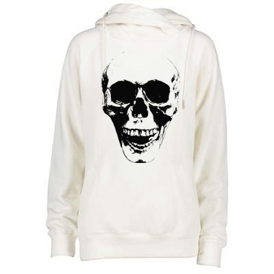 Skull Face Silhouette Grunge Rock Graphic Halloween Horror Womens Funnel Neck Pullover Hood