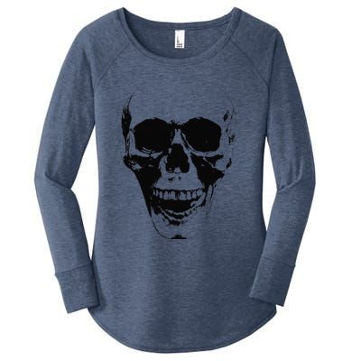 Skull Face Silhouette Grunge Rock Graphic Halloween Horror Women's Perfect Tri Tunic Long Sleeve Shirt