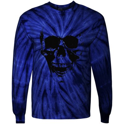 Skull Face Silhouette Grunge Rock Graphic Halloween Horror Tie-Dye Long Sleeve Shirt