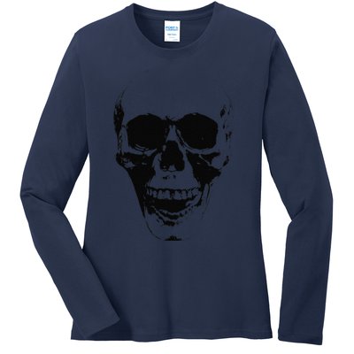 Skull Face Silhouette Grunge Rock Graphic Halloween Horror Ladies Long Sleeve Shirt