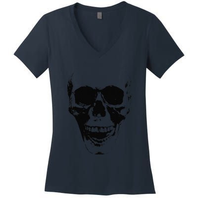 Skull Face Silhouette Grunge Rock Graphic Halloween Horror Women's V-Neck T-Shirt