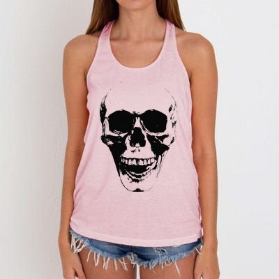 Skull Face Silhouette Grunge Rock Graphic Halloween Horror Women's Knotted Racerback Tank