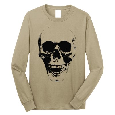 Skull Face Silhouette Grunge Rock Graphic Halloween Horror Long Sleeve Shirt