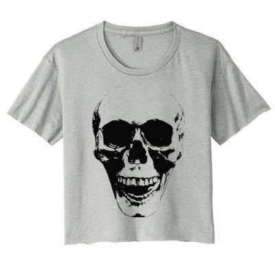 Skull Face Silhouette Grunge Rock Graphic Halloween Horror Women's Crop Top Tee