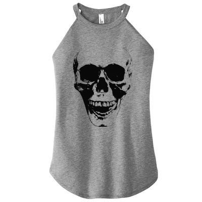 Skull Face Silhouette Grunge Rock Graphic Halloween Horror Women's Perfect Tri Rocker Tank