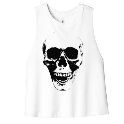 Skull Face Silhouette Grunge Rock Graphic Halloween Horror Women's Racerback Cropped Tank