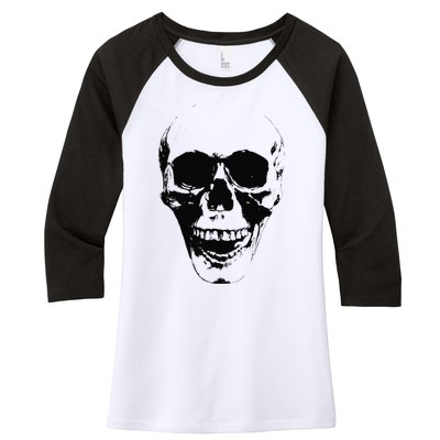 Skull Face Silhouette Grunge Rock Graphic Halloween Horror Women's Tri-Blend 3/4-Sleeve Raglan Shirt