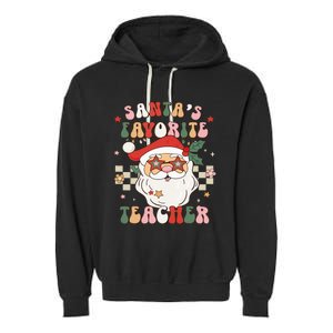 Santa Favorite Teacher Groovy Retro Christmas Garment-Dyed Fleece Hoodie