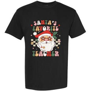 Santa Favorite Teacher Groovy Retro Christmas Garment-Dyed Heavyweight T-Shirt