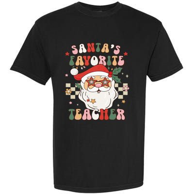 Santa Favorite Teacher Groovy Retro Christmas Garment-Dyed Heavyweight T-Shirt