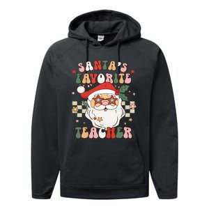 Santa Favorite Teacher Groovy Retro Christmas Performance Fleece Hoodie