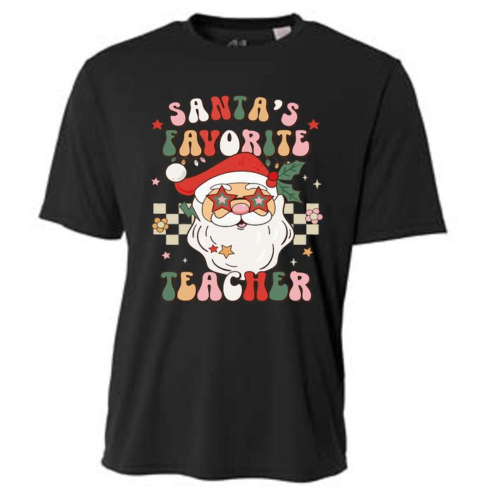 Santa Favorite Teacher Groovy Retro Christmas Cooling Performance Crew T-Shirt