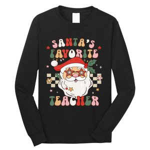 Santa Favorite Teacher Groovy Retro Christmas Long Sleeve Shirt