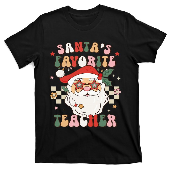 Santa Favorite Teacher Groovy Retro Christmas T-Shirt