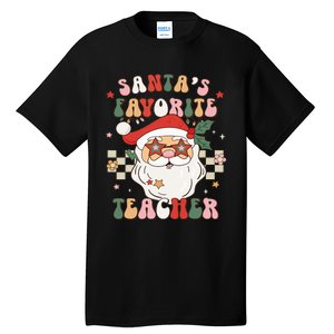 Santa Favorite Teacher Groovy Retro Christmas Tall T-Shirt