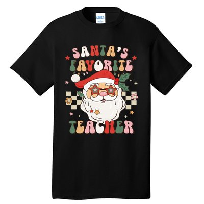 Santa Favorite Teacher Groovy Retro Christmas Tall T-Shirt