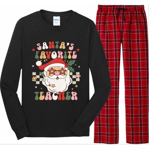 Santa Favorite Teacher Groovy Retro Christmas Long Sleeve Pajama Set