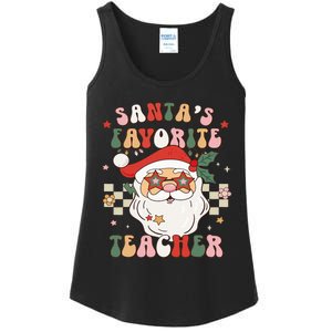 Santa Favorite Teacher Groovy Retro Christmas Ladies Essential Tank