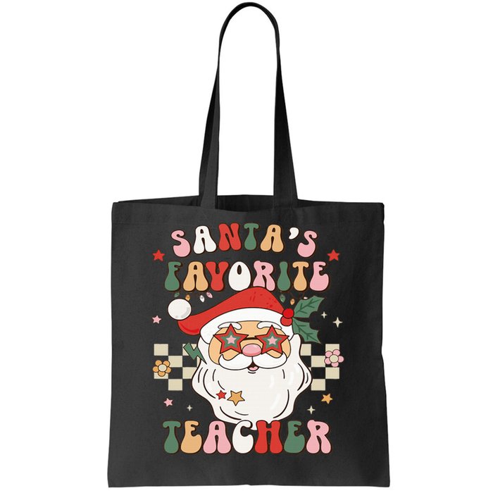 Santa Favorite Teacher Groovy Retro Christmas Tote Bag