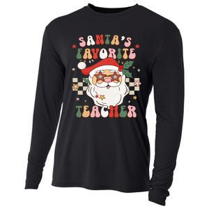 Santa Favorite Teacher Groovy Retro Christmas Cooling Performance Long Sleeve Crew