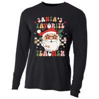 Santa Favorite Teacher Groovy Retro Christmas Cooling Performance Long Sleeve Crew