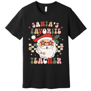 Santa Favorite Teacher Groovy Retro Christmas Premium T-Shirt