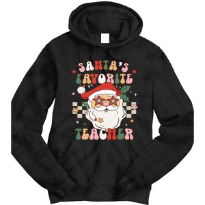 Santa Favorite Teacher Groovy Retro Christmas Tie Dye Hoodie