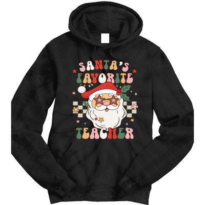 Santa Favorite Teacher Groovy Retro Christmas Tie Dye Hoodie