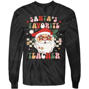 Santa Favorite Teacher Groovy Retro Christmas Tie-Dye Long Sleeve Shirt