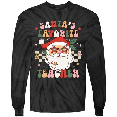 Santa Favorite Teacher Groovy Retro Christmas Tie-Dye Long Sleeve Shirt