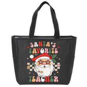 Santa Favorite Teacher Groovy Retro Christmas Zip Tote Bag