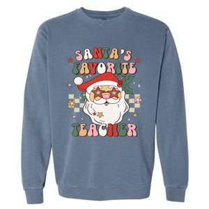 Santa Favorite Teacher Groovy Retro Christmas Garment-Dyed Sweatshirt