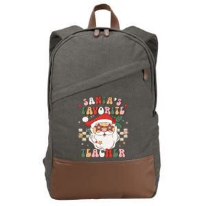 Santa Favorite Teacher Groovy Retro Christmas Cotton Canvas Backpack