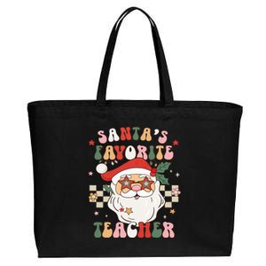 Santa Favorite Teacher Groovy Retro Christmas Cotton Canvas Jumbo Tote