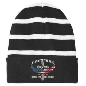 Stand For The Flag Usa American Flag Striped Beanie with Solid Band